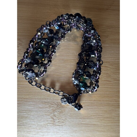 SWAROVSKI Signed Crystal Dust Silver Black Double Wrap Bangle Bracelet.  Size 8 - Picture 3 of 4